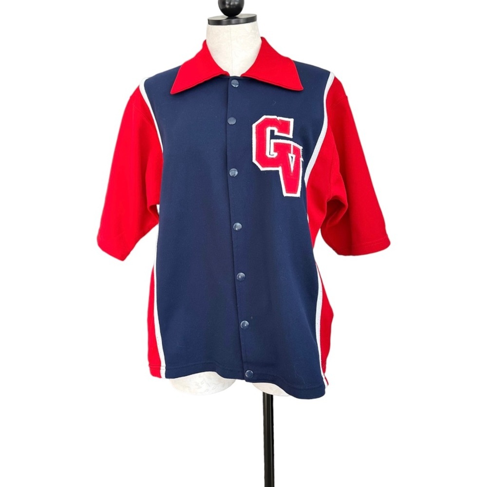 Vintage Falcons Bowling Jersey Athletic Supply Navy Red Short Sleeve Snaps Sz 42